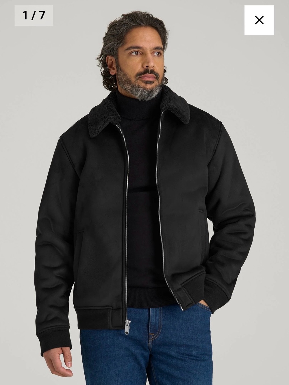 American Tall Men's Black Sherpa Bomber Jacket with Plush Collar Medium Tall